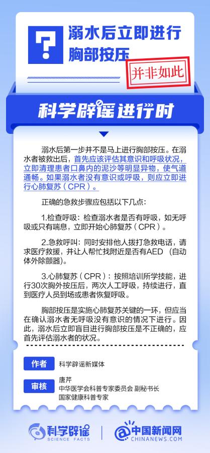 中新真探:溺水者被救出后要立即进行胸部按压? 中新真探:溺水者被救出后要立即进行胸部按压?